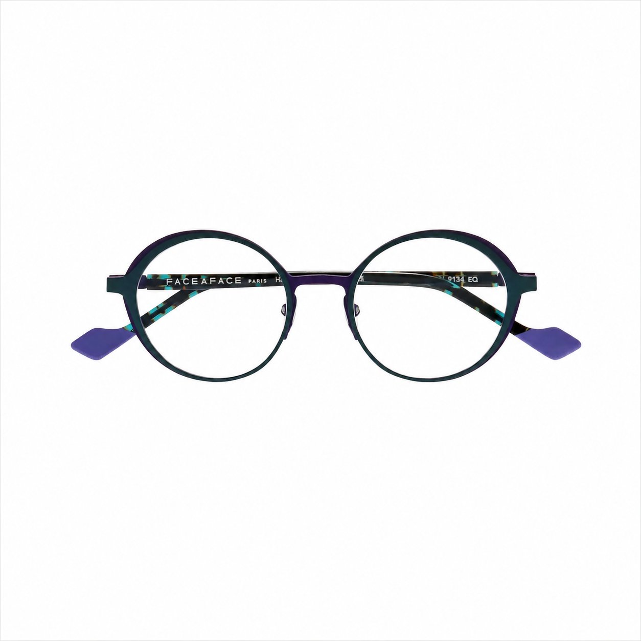 Face A Face Nendo 1 Col.9134 — front view, teal and purple