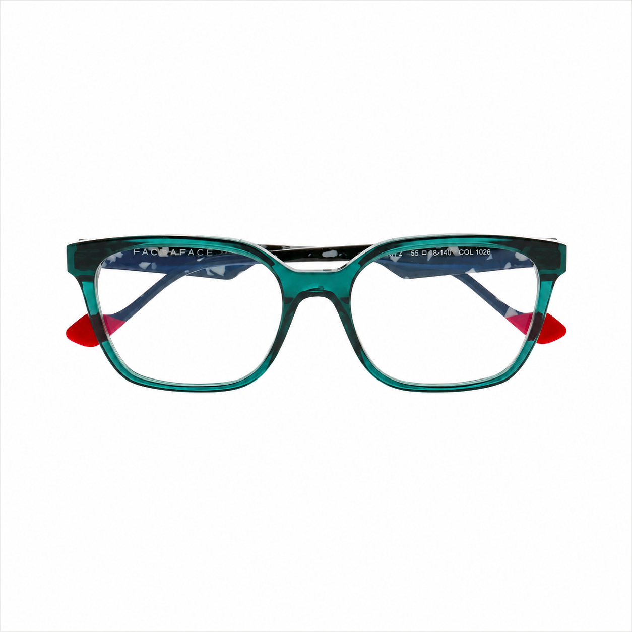 Face A Face Micah 2 Col.1026 — front view, teal square frame with terrazzo top bar