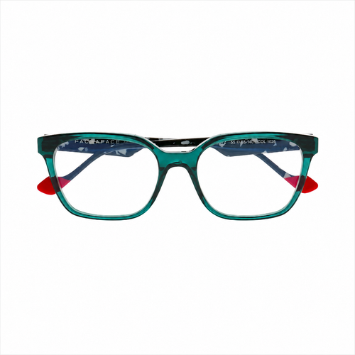 Face A Face Micah 2 Col.1026 — front view, teal square frame with terrazzo top bar