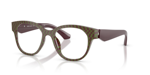 Alain Mikli AO3526 Colour 006 — green and burgundy checkerboard acetate cat-eye eyeglasses