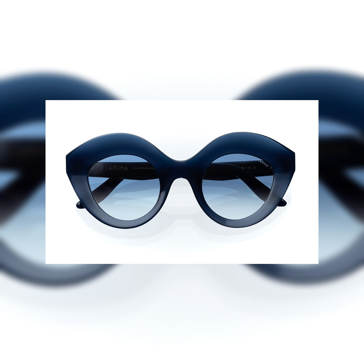 Lapima Nina Atlantic Ocean oversized round sunglasses in deep navy with blue gradient lenses