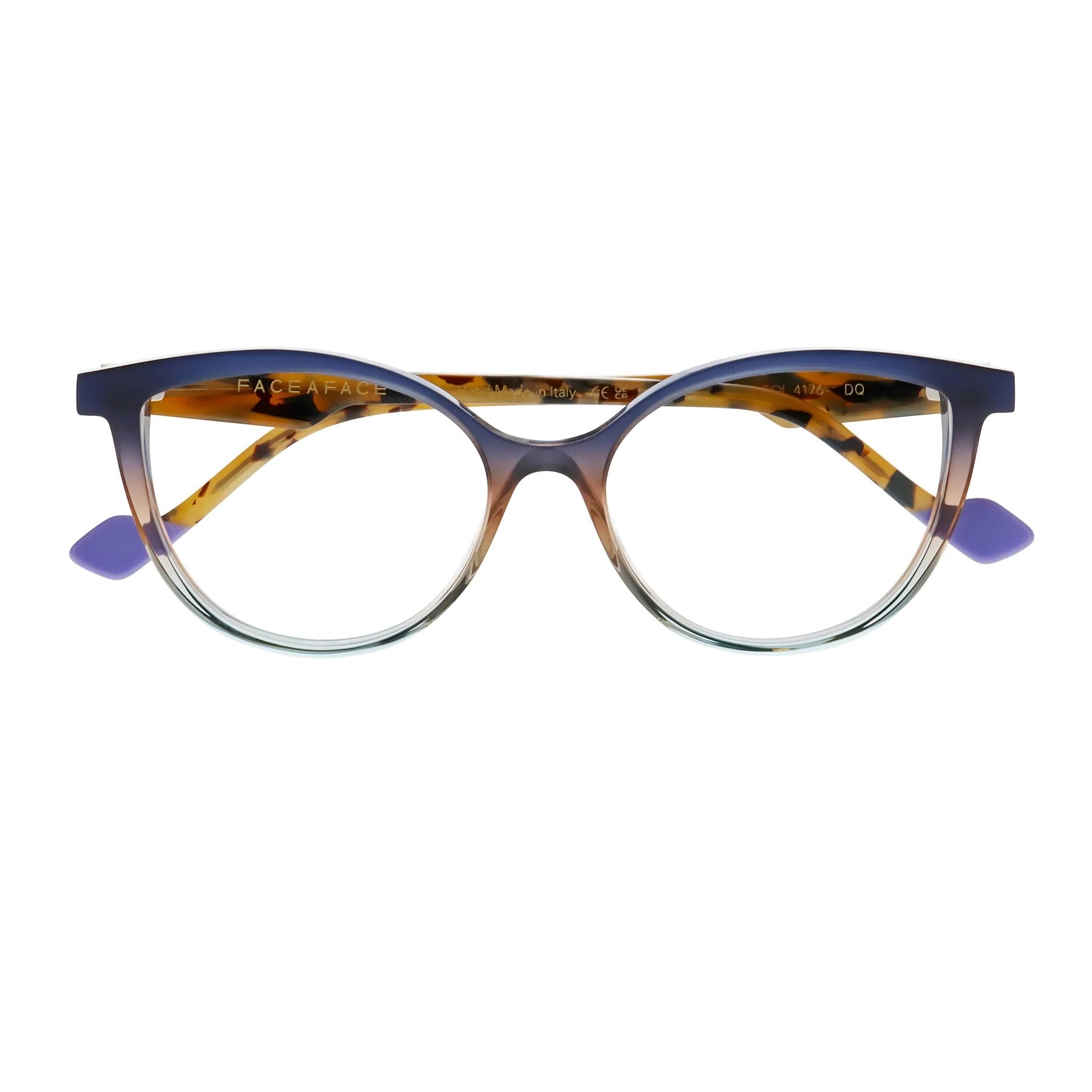 Face A Face Hanna 2 Col.4176 — front view, navy-to-crystal gradient cat-eye with amber tortoise temples