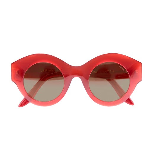 Lapima Vera Red oversized round sunglasses in translucent red with brown lenses