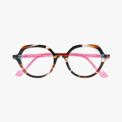 Face A Face Orborn 1 Col.4861 — front view, dark tortoise geometric frame with pink temples