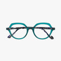 Face A Face Orborn 1 Col.2045 — front view, geometric teal hexagonal frame with navy marbled temples