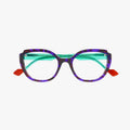 Face A Face Nooks 1 Col.3184 — front view, purple tortoise geometric cat-eye with mint temples