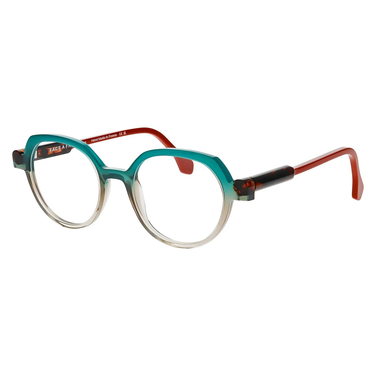 Face A Face Kyoto 1 Col.4174 — front view, teal-to-crystal gradient geometric frame