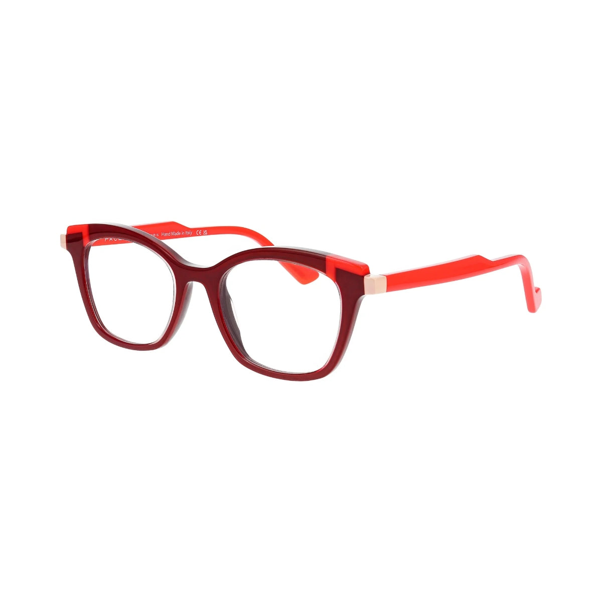 Face A Face Glimps 3 Col.2921 — front view, deep burgundy frame with orange-red inner and rose gold hinges