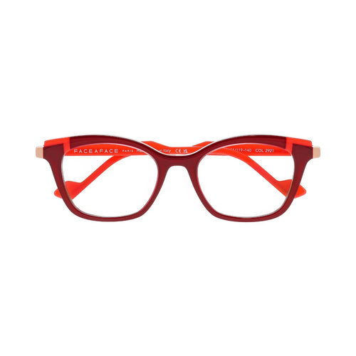 Face A Face Glimps 3 Col.2921 — three-quarter view showing transparent red temples and rose gold hinge accents