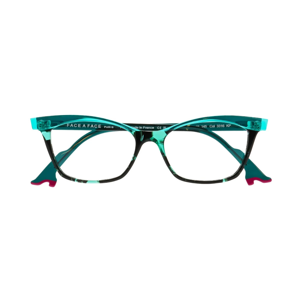 Face A Face Bocca Kahlo 2 Col.3316 — three-quarter view, two-tone teal cat-eye with pink tips